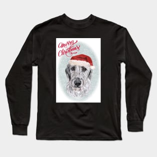 Irish Wolfhound Dog Merry Christmas Santa Dog Long Sleeve T-Shirt